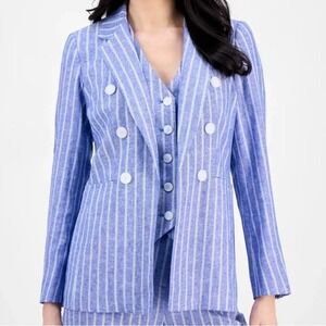 Anne Klein Santorini Striped Faux Double Breasted Blazer Suit Blue White Women S